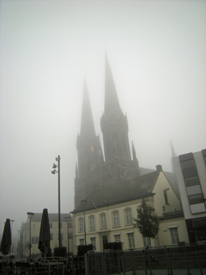 Image of a church mostly behind fog